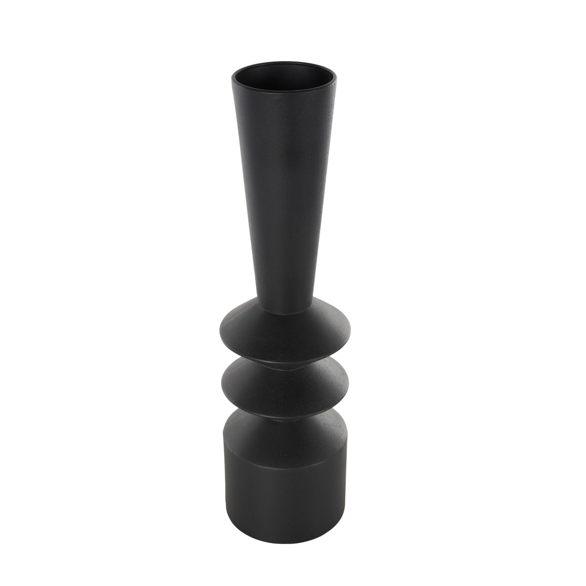 22" Black Metal Art Deco Style Fluted Vase